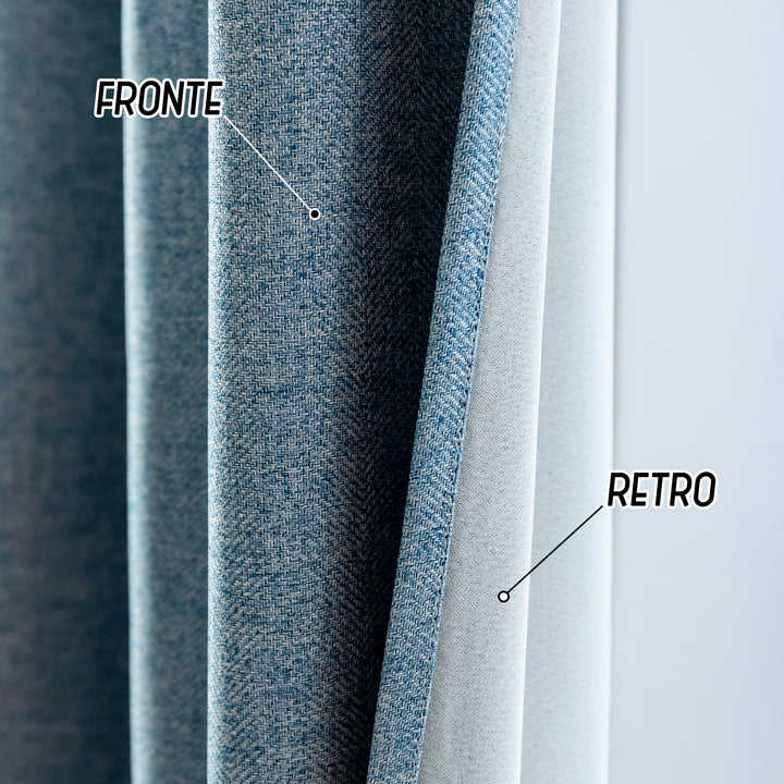COPPIA TENDE SEMI OSCURANTI IN SIMIL LINO TRAMA SPIGATA 2X70X135CM AZZURRO