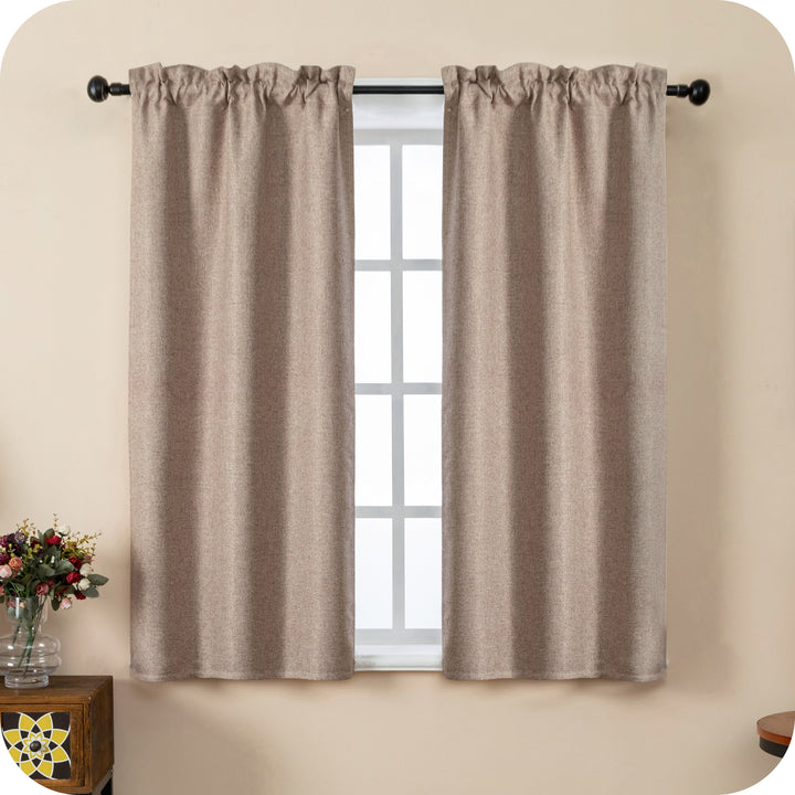 COPPIA TENDE SEMI OSCURANTI IN SIMIL LINO TRAMA SPIGATA 2X70X135CM MARRONCINO