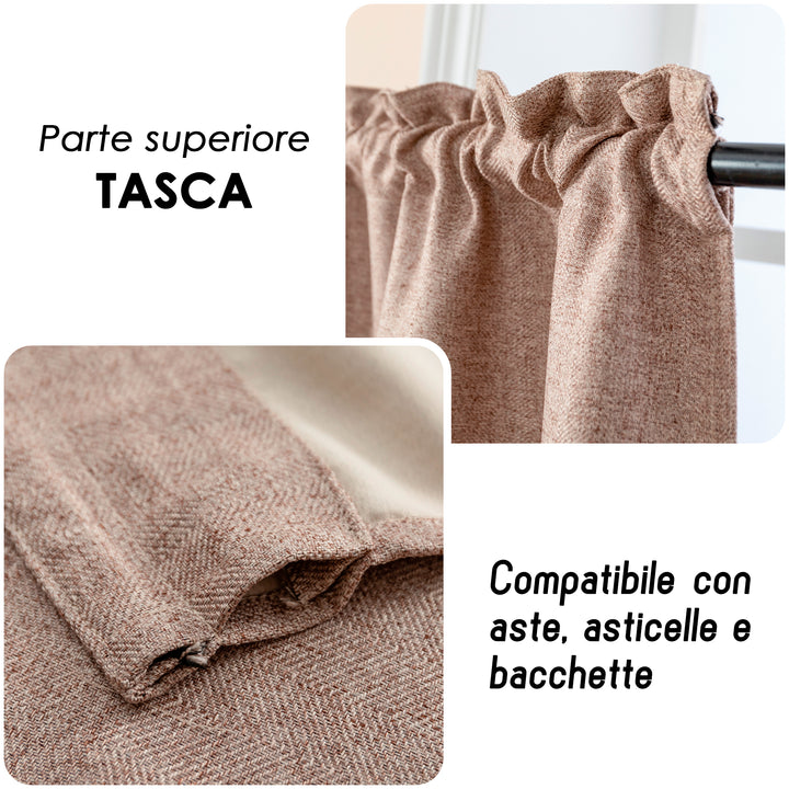 COPPIA TENDE SEMI OSCURANTI IN SIMIL LINO TRAMA SPIGATA 2X70X135CM MARRONCINO