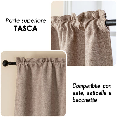 COPPIA TENDE SEMI OSCURANTI IN SIMIL LINO TRAMA SPIGATA 2X70X235CM MARRONCINO