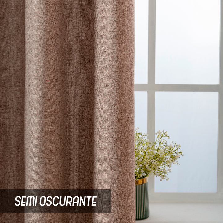 COPPIA TENDE SEMI OSCURANTI IN SIMIL LINO TRAMA SPIGATA 2X70X135CM MARRONCINO