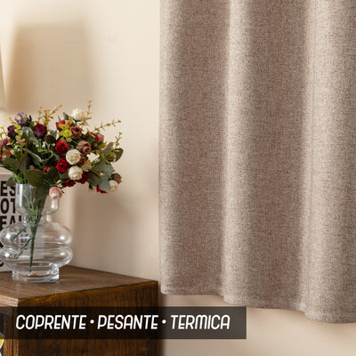 COPPIA TENDE SEMI OSCURANTI IN SIMIL LINO TRAMA SPIGATA 2X70X133CM MARRONCINO