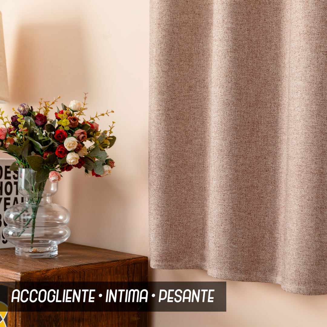 COPPIA TENDE SEMI OSCURANTI IN SIMIL LINO TRAMA SPIGATA 2X70X135CM MARRONCINO