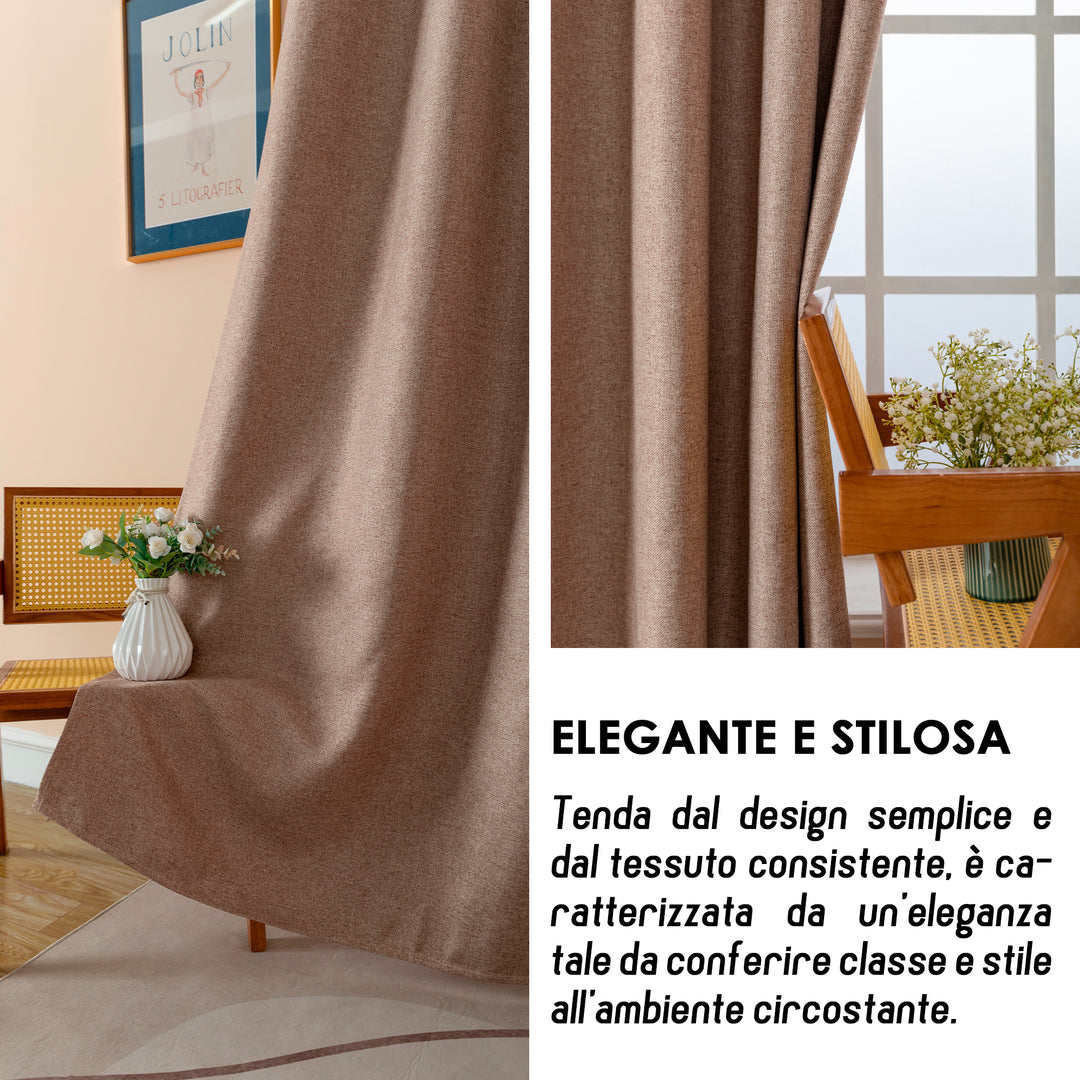 COPPIA TENDE SEMI OSCURANTI IN SIMIL LINO TRAMA SPIGATA 2X70X135CM MARRONCINO
