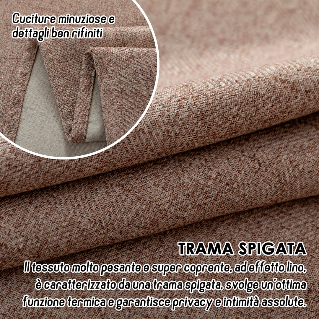 COPPIA TENDE SEMI OSCURANTI IN SIMIL LINO TRAMA SPIGATA 2X70X135CM MARRONCINO