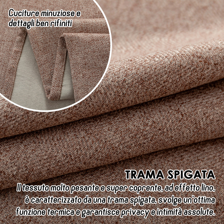 COPPIA TENDE SEMI OSCURANTI IN SIMIL LINO TRAMA SPIGATA 2X70X135CM MARRONCINO
