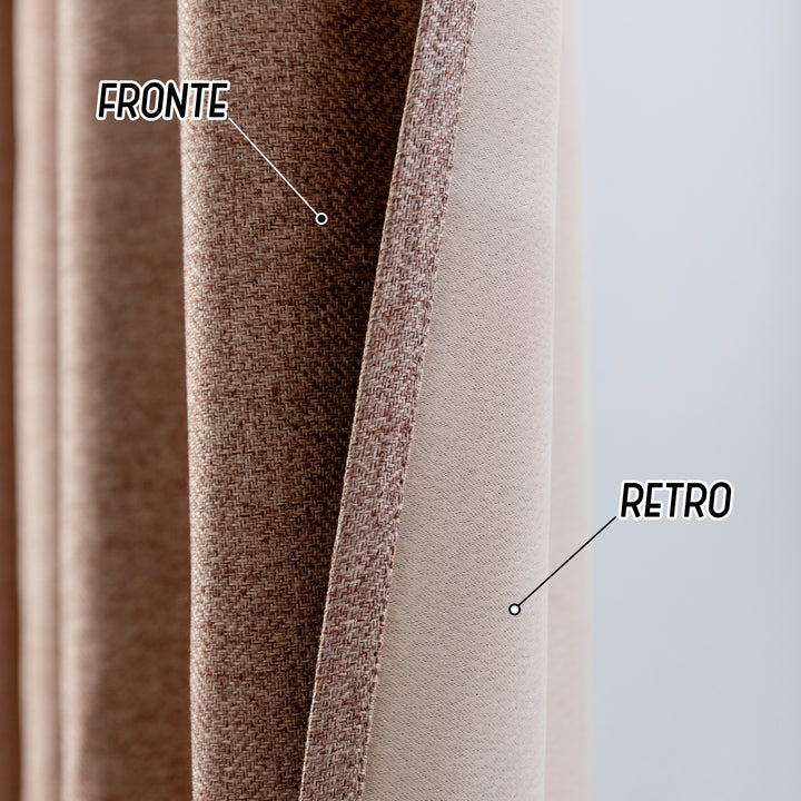 COPPIA TENDE SEMI OSCURANTI IN SIMIL LINO TRAMA SPIGATA 2X70X135CM MARRONCINO