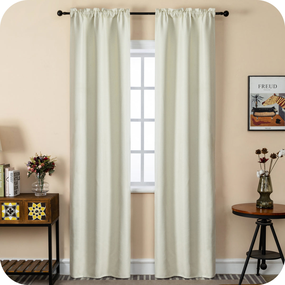 COPPIA TENDE SEMI OSCURANTI IN SIMIL LINO TRAMA SPIGATA 2X70X240CM PANNA