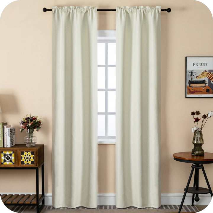 COPPIA TENDE SEMI OSCURANTI IN SIMIL LINO TRAMA SPIGATA 2X70X240CM PANNA