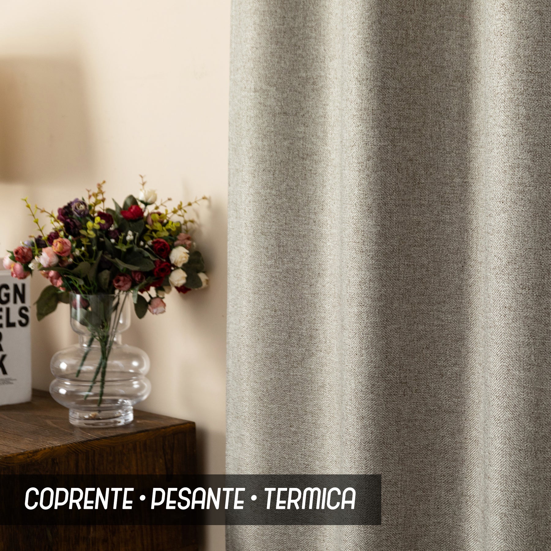 COPPIA TENDE SEMI OSCURANTI IN SIMIL LINO TRAMA SPIGATA 2X70X133CM