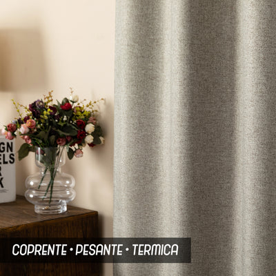 COPPIA TENDE SEMI OSCURANTI IN SIMIL LINO TRAMA SPIGATA 2X70X235CM TORTORA