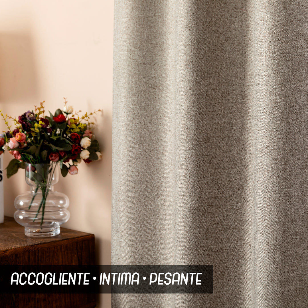 COPPIA TENDE SEMI OSCURANTI IN SIMIL LINO TRAMA SPIGATA 2X70X240CM TORTORA