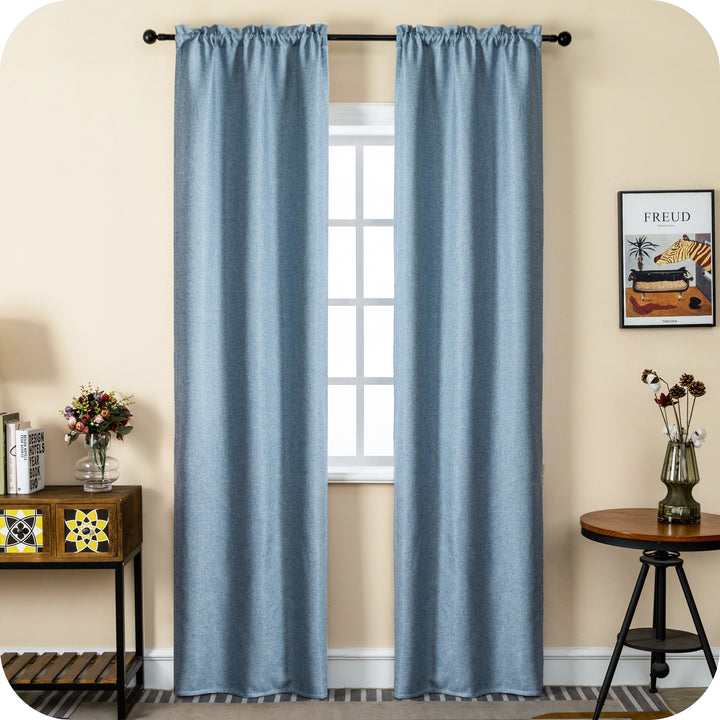 COPPIA TENDE SEMI OSCURANTI IN SIMIL LINO TRAMA SPIGATA 2X70X240CM AZZURRO