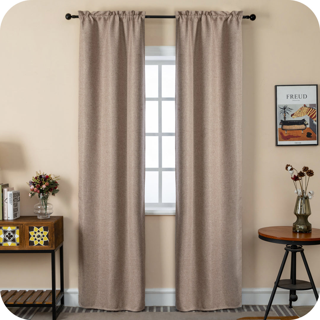 COPPIA TENDE SEMI OSCURANTI IN SIMIL LINO TRAMA SPIGATA 2X70X240CM MARRONCINO