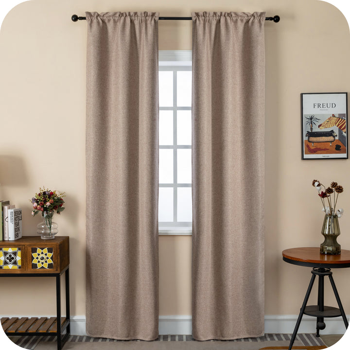COPPIA TENDE SEMI OSCURANTI IN SIMIL LINO TRAMA SPIGATA 2X70X240CM MARRONCINO