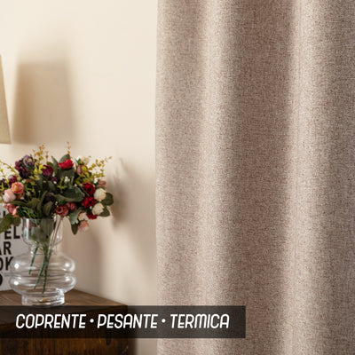 COPPIA TENDE SEMI OSCURANTI IN SIMIL LINO TRAMA SPIGATA 2X70X235CM MARRONCINO