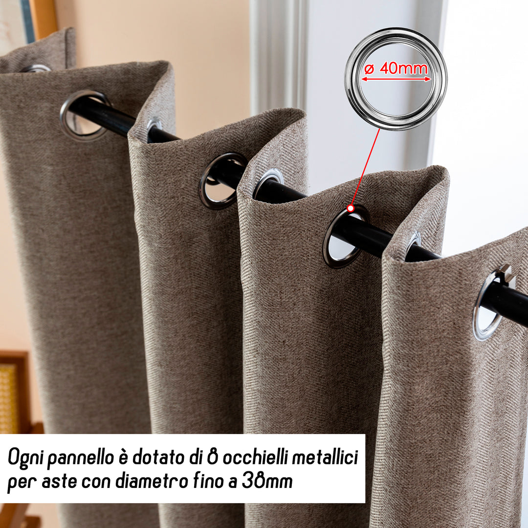 TENDA SEMI OSCURANTE IN SIMIL LINO TRAMA SPIGATA 1 PANNELLO 140X135CM TORTORA