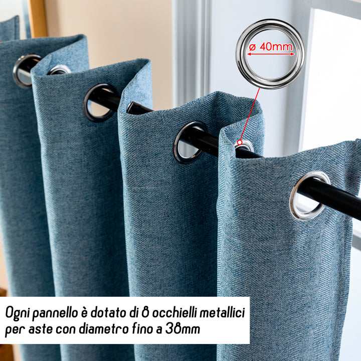 TENDA SEMI OSCURANTE IN SIMIL LINO TRAMA SPIGATA 1 PANNELLO 140X135CM AZZURRO