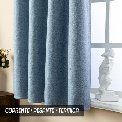 TENDA SEMI OSCURANTE IN SIMIL LINO TRAMA SPIGATA 140X133CM AZZURRO