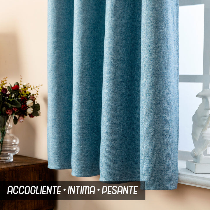 TENDA SEMI OSCURANTE IN SIMIL LINO TRAMA SPIGATA 1 PANNELLO 140X135CM AZZURRO