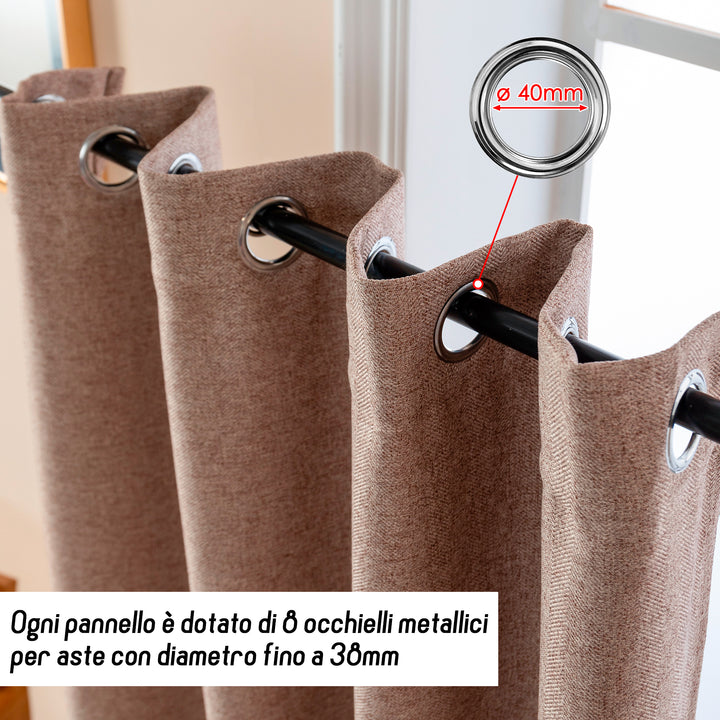 TENDA SEMI OSCURANTE IN SIMIL LINO TRAMA SPIGATA 1 PANNELLO 140X135CM MARRONCINO