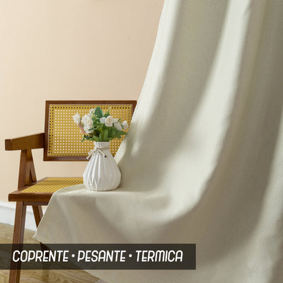 COPPIA TENDE SEMI OSCURANTI IN SIMIL LINO TRAMA SPIGATA 2X70X235CM PANNA