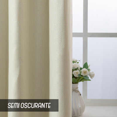 COPPIA TENDE SEMI OSCURANTI IN SIMIL LINO TRAMA SPIGATA 2X70X235CM PANNA