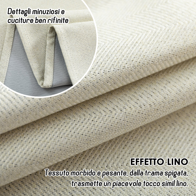 COPPIA TENDE SEMI OSCURANTI IN SIMIL LINO TRAMA SPIGATA 2X70X133CM PANNA