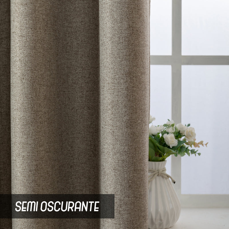 COPPIA TENDE SEMI OSCURANTI IN SIMIL LINO TRAMA SPIGATA 2X70X235CM TORTORA