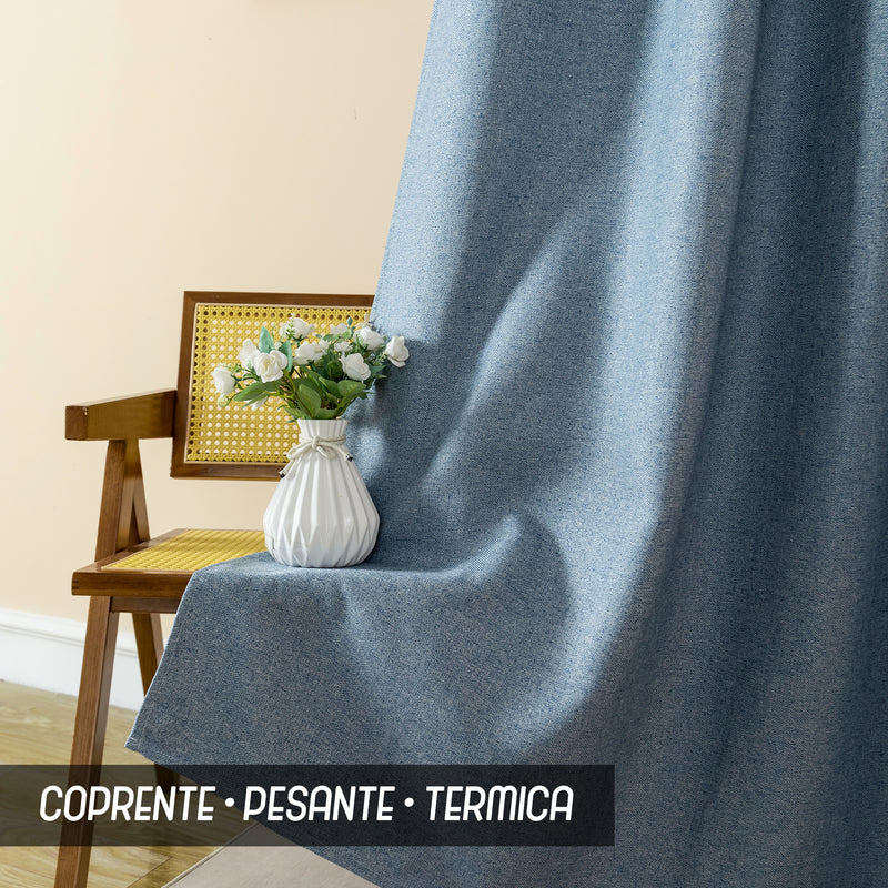 TENDA SEMI OSCURANTE IN SIMIL LINO TRAMA SPIGATA 140X270CM AZZURRO