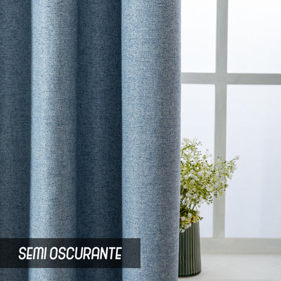 COPPIA TENDE SEMI OSCURANTI IN SIMIL LINO TRAMA SPIGATA 2X70X235CM AZZURRO