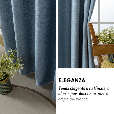 COPPIA TENDE SEMI OSCURANTI IN SIMIL LINO TRAMA SPIGATA 2X70X133CM AZZURRO