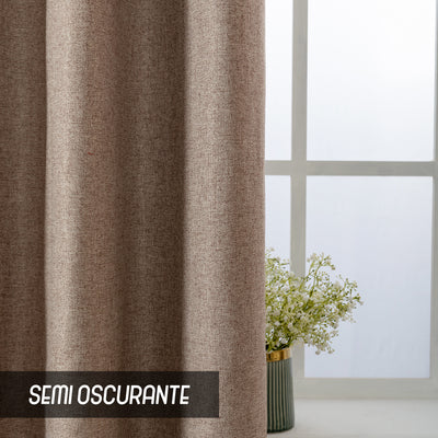 COPPIA TENDE SEMI OSCURANTI IN SIMIL LINO TRAMA SPIGATA 2X70X235CM MARRONCINO