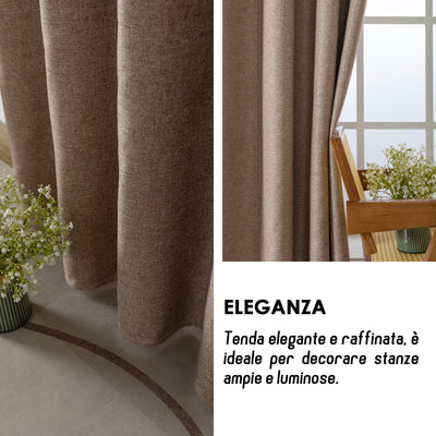 COPPIA TENDE SEMI OSCURANTI IN SIMIL LINO TRAMA SPIGATA 2X70X235CM MARRONCINO