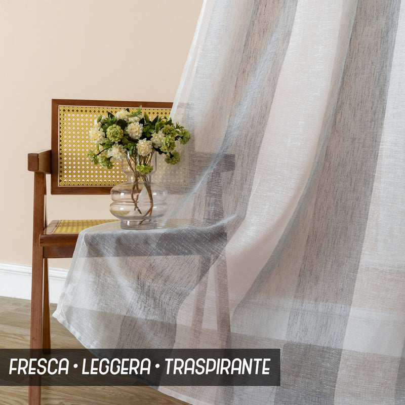 TENDA FILTRANTE EFFETTO LINO A RIGHE VERTICALI 140X285CM GRIGIO+GAINSBORO