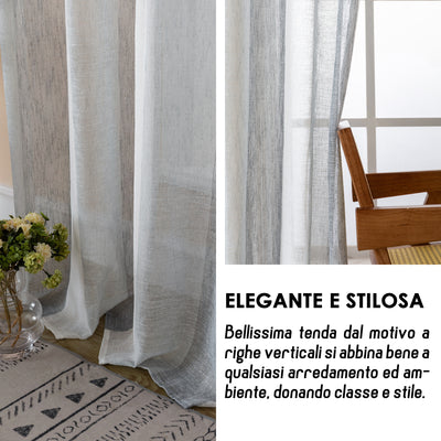 TENDA FILTRANTE EFFETTO LINO A RIGHE VERTICALI 140X285CM GRIGIO+GAINSBORO