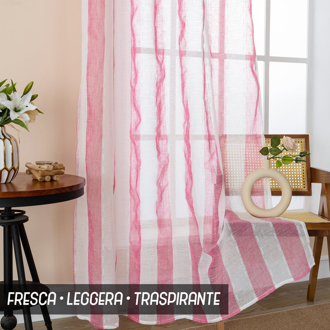 TENDA FILTRANTE EFFETTO LINO A RIGHE VERTICALI 1 PANNELLO 140X285CM FUCSIA
