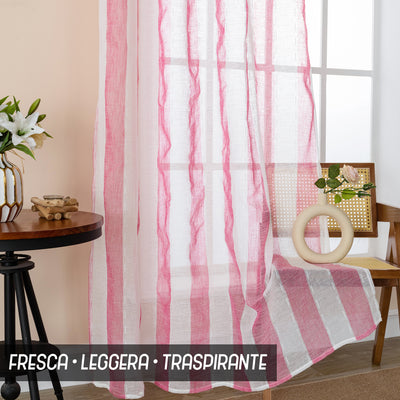 TENDA FILTRANTE EFFETTO LINO A RIGHE VERTICALI 140X285CM FUCSIA