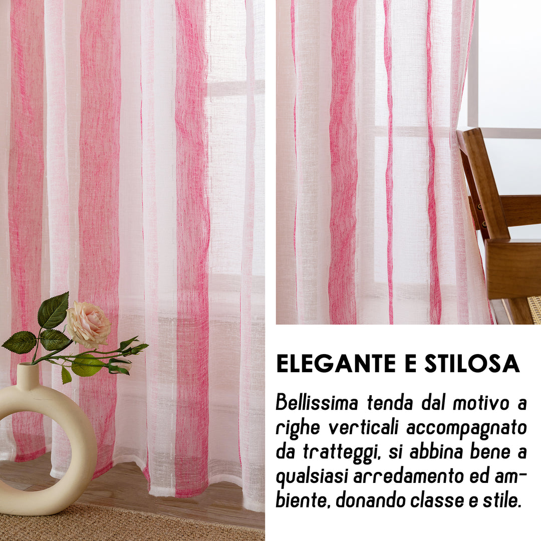 TENDA FILTRANTE EFFETTO LINO A RIGHE VERTICALI 1 PANNELLO 140X285CM FUCSIA