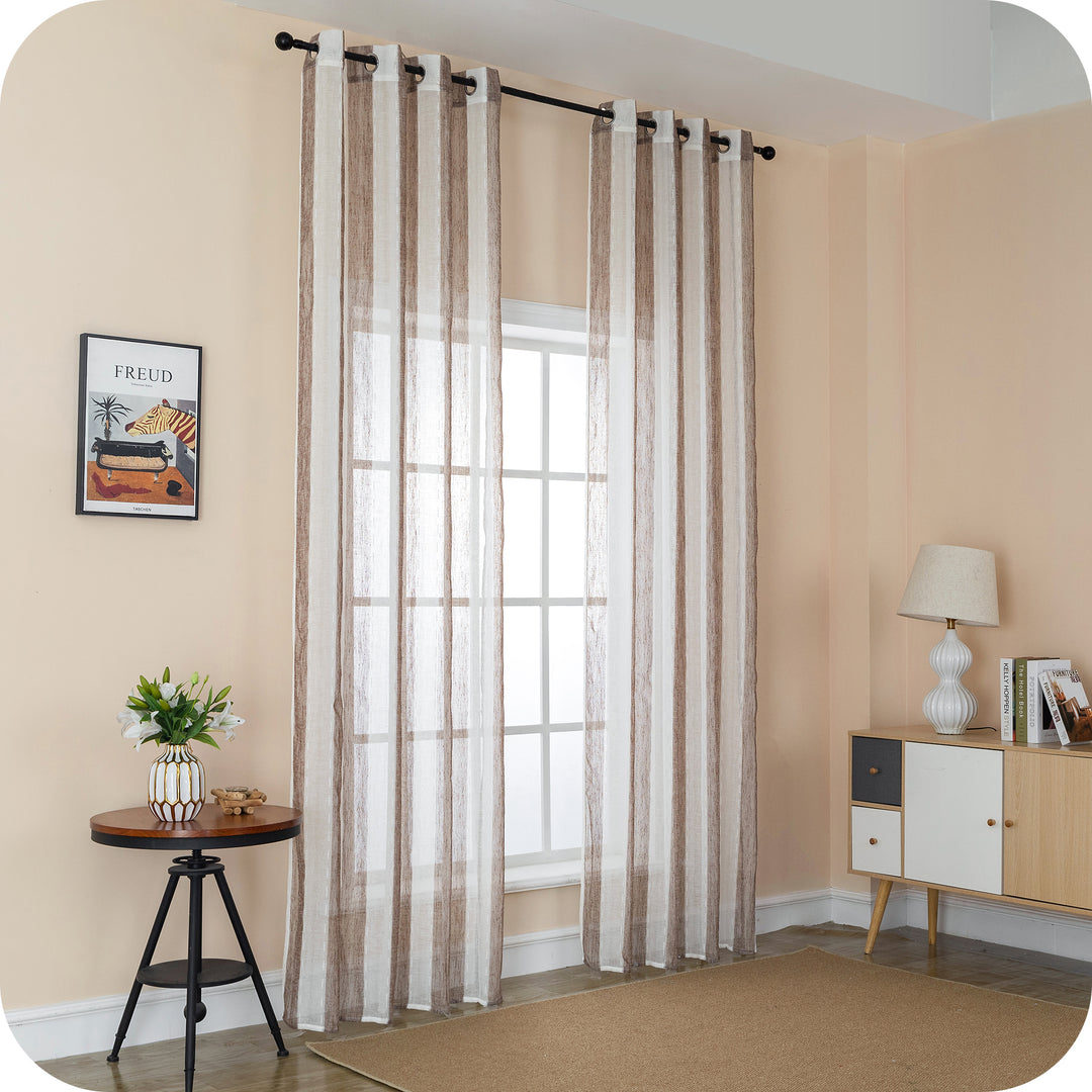 TENDA FILTRANTE EFFETTO LINO A RIGHE VERTICALI 1 PANNELLO 140X285CM MARRONE