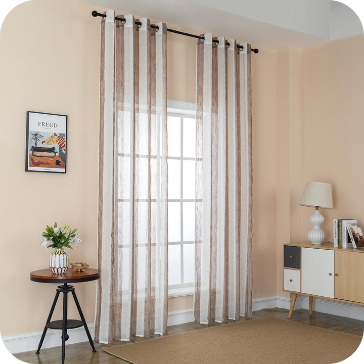 TENDA FILTRANTE EFFETTO LINO A RIGHE VERTICALI 1 PANNELLO 140X285CM MARRONE