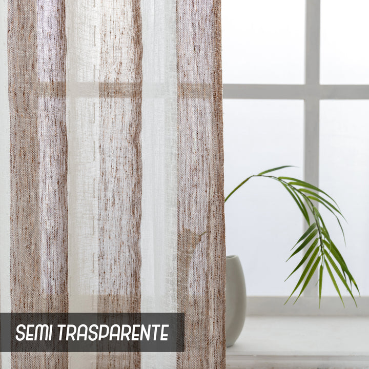 TENDA FILTRANTE EFFETTO LINO A RIGHE VERTICALI 1 PANNELLO 140X285CM MARRONE