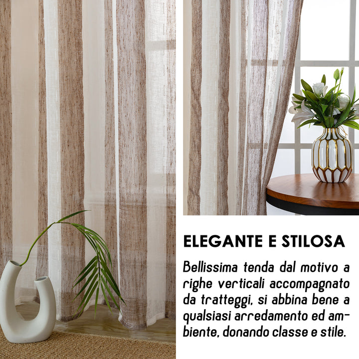 TENDA FILTRANTE EFFETTO LINO A RIGHE VERTICALI 1 PANNELLO 140X285CM MARRONE