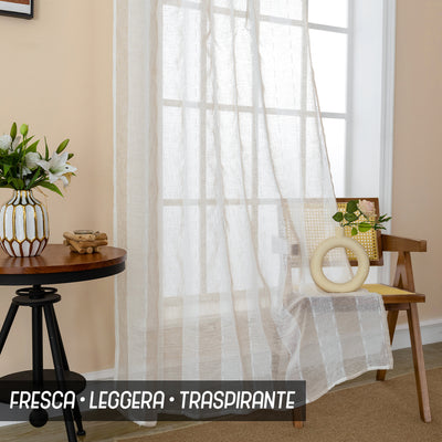 TENDA FILTRANTE EFFETTO LINO A RIGHE VERTICALI 140X285CM BEIGE