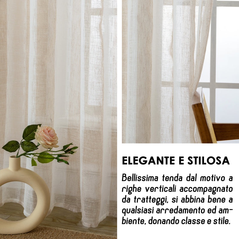 TENDA FILTRANTE EFFETTO LINO A RIGHE VERTICALI 140X285CM BEIGE