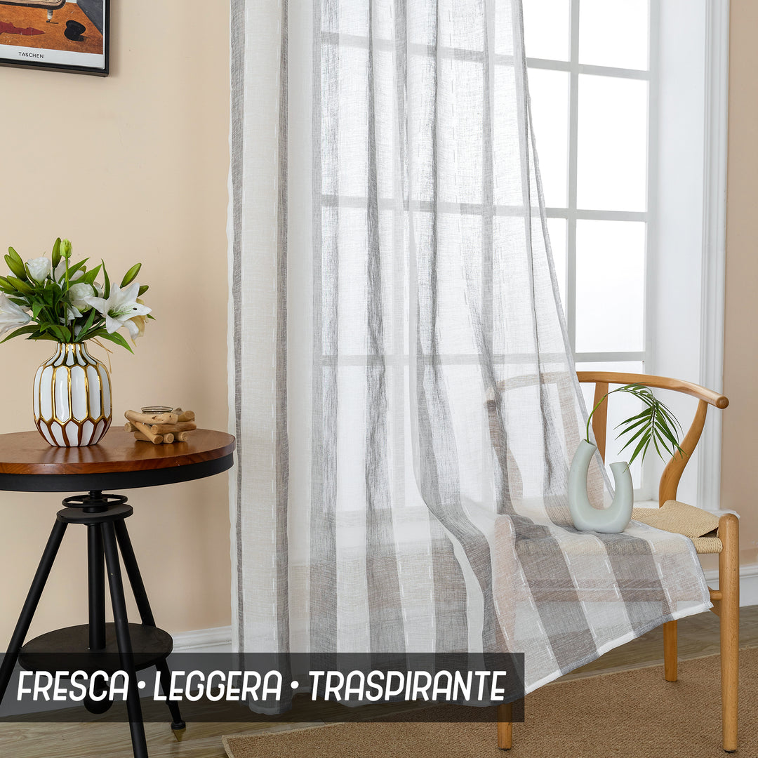 TENDA FILTRANTE EFFETTO LINO A RIGHE VERTICALI 1 PANNELLO 140X285CM GRIGIO