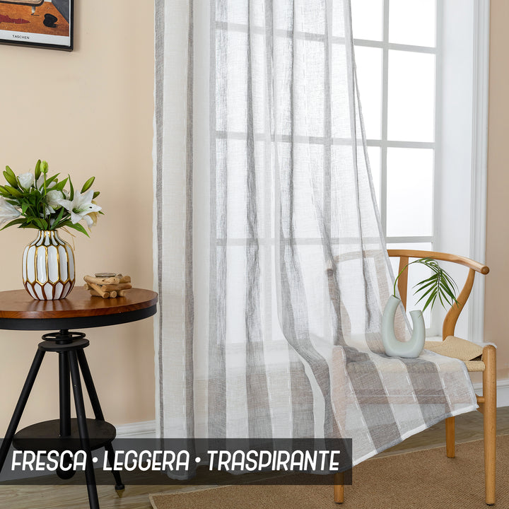 TENDA FILTRANTE EFFETTO LINO A RIGHE VERTICALI 1 PANNELLO 140X285CM GRIGIO