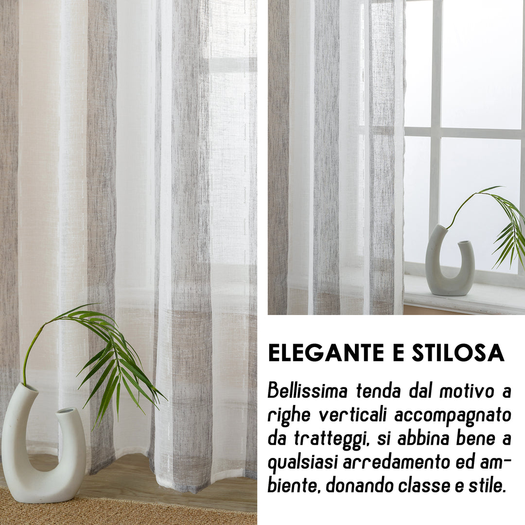 TENDA FILTRANTE EFFETTO LINO A RIGHE VERTICALI 1 PANNELLO 140X285CM GRIGIO