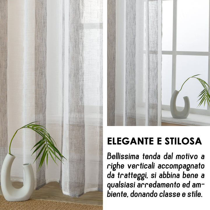 TENDA FILTRANTE EFFETTO LINO A RIGHE VERTICALI 1 PANNELLO 140X285CM GRIGIO