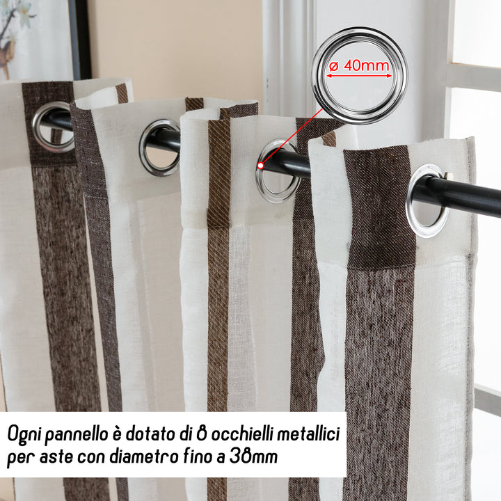 TENDA FILTRANTE EFFETTO LINO A RIGHE 1 PANNELLO 140X275CM MARRONE+CASTANO
